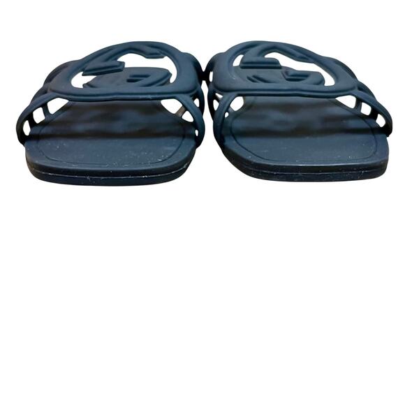 Gucci Interlocking G Slide Sandals Black Rubber Made in Italy Women’s SZ 10 - Picture 5 of 7